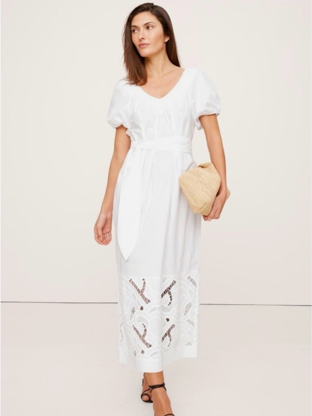 Banana Republic Embroidered Cotton Poplin Ruched Dress Size Large